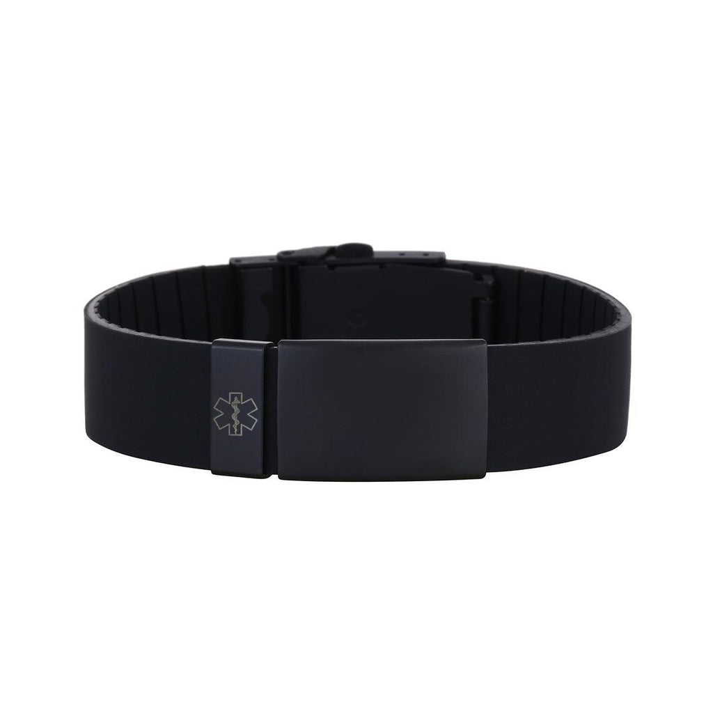 Kopo Black Adjustable Silicone Sports Medical ID Bracelet Auswara