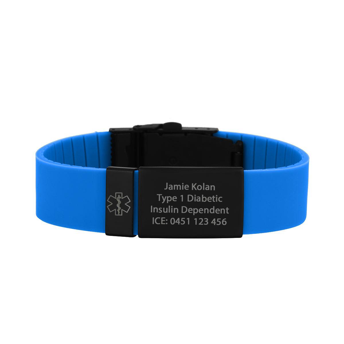 Kopo Blue Adjustable Silicone Sports Medical ID Bracelet