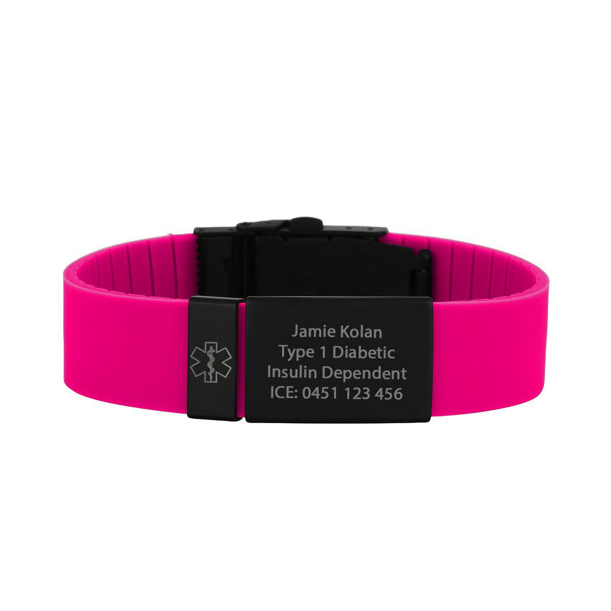 Kopo Pink Adjustable Silicone Sports Medical ID Bracelet