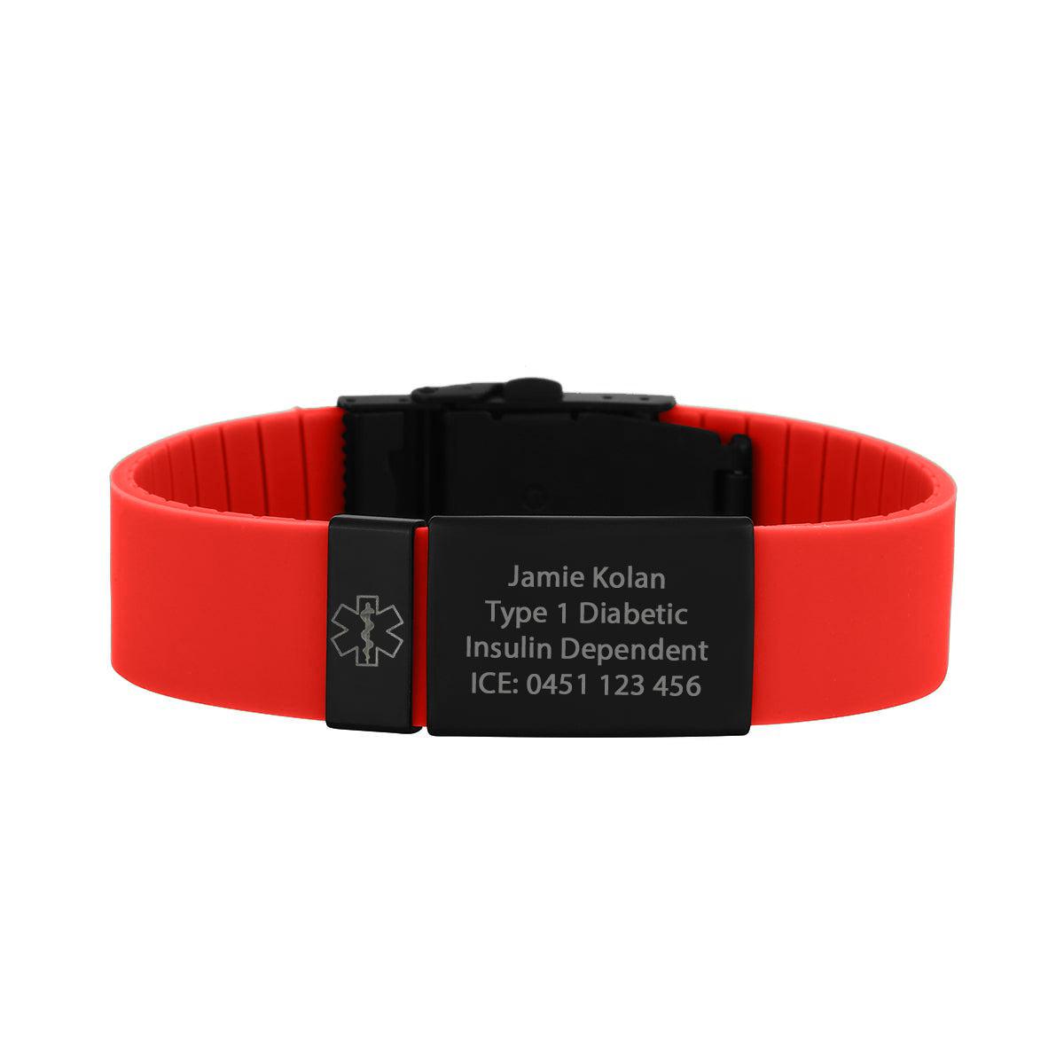 Kopo Red Adjustable Silicone Sports Medical ID Bracelet