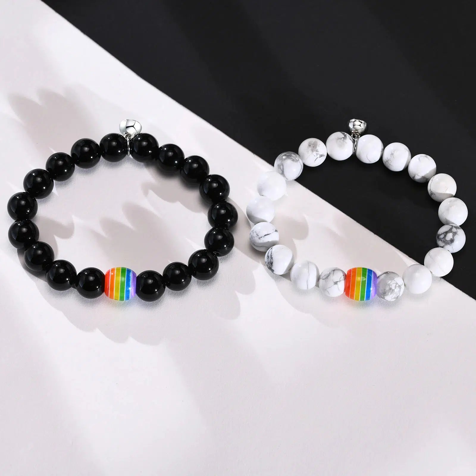 LGBT Rainbow Beaded Couple Bracelets with Magnetic Bell-LGBT Bracelet-Auswara