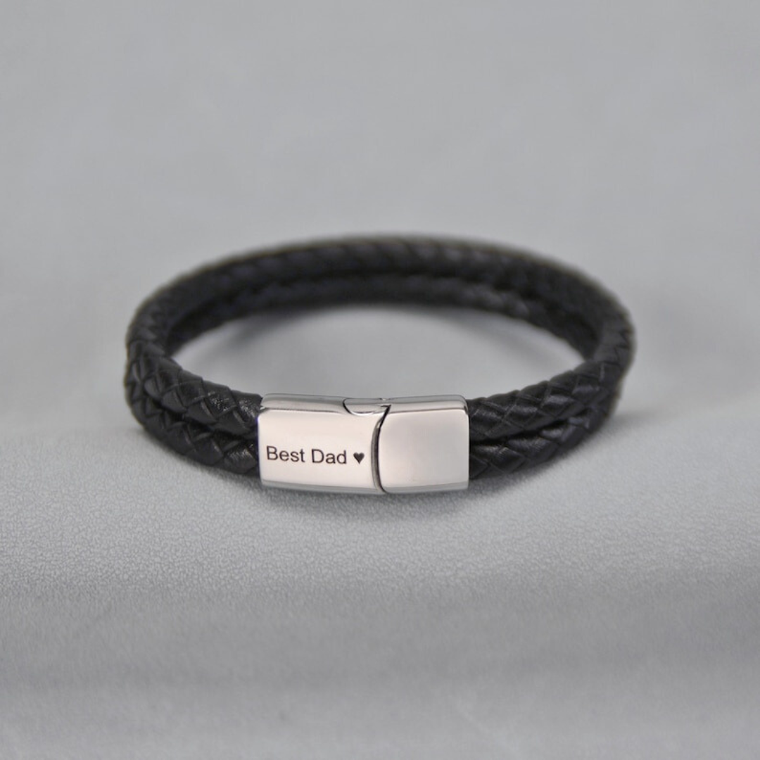 Black Double Braided Personalised Leather Bracelet