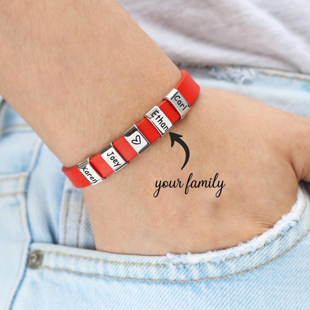 Leather Bracelet with Family Name Beads Auswara