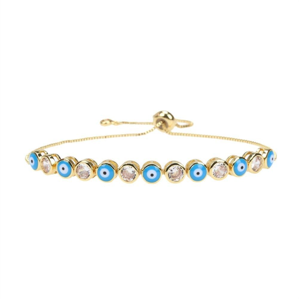 Light Blue Evil Eye Slider Bracelet-Evil Eye Bracelet-Auswara