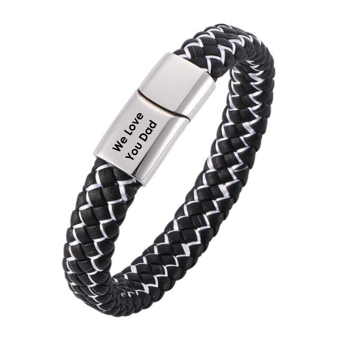 Black & White Personalised Braided Leather for Men