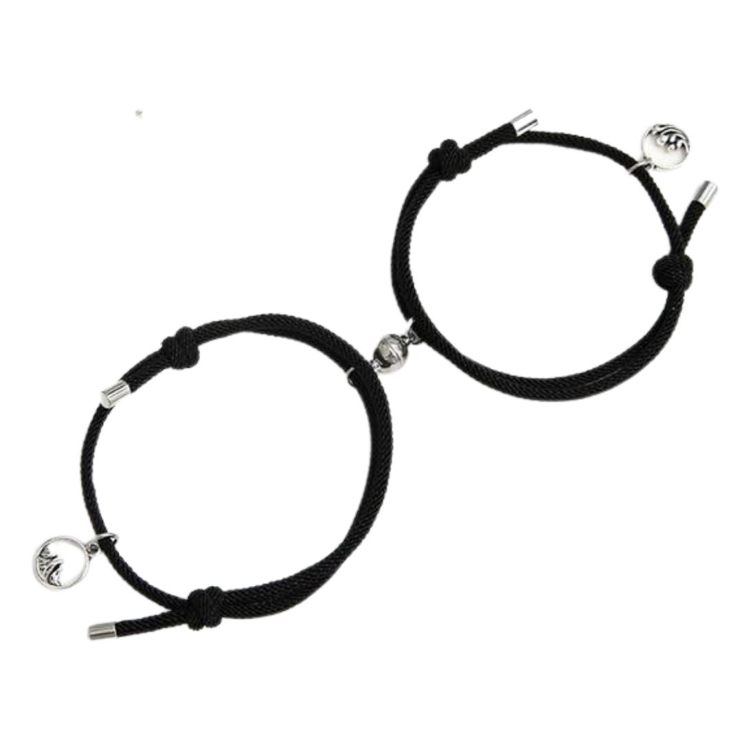 Magnetic Black Rope Bracelets for Couples-Couple Bracelet-Auswara