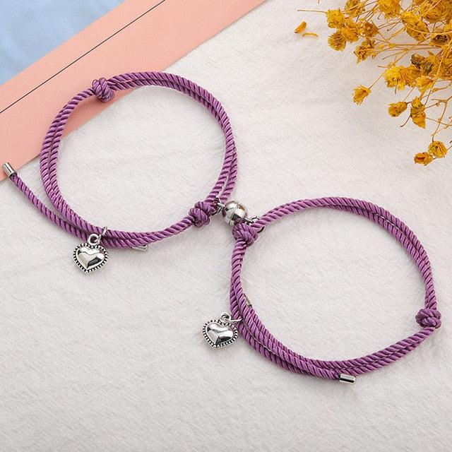 Magnetic Couple Rope Bracelets with Hearts-Couple Bracelet-Auswara