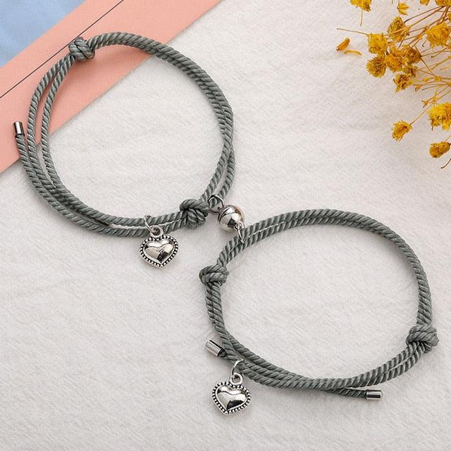 Magnetic Couple Rope Bracelets with Hearts-Couple Bracelet-Auswara