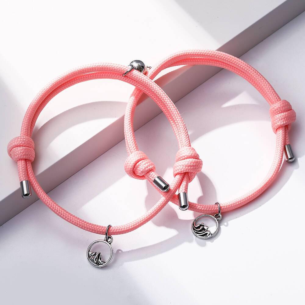 Magnetic Light Pink Rope Bracelets for Couples-Couple Bracelet-Auswara