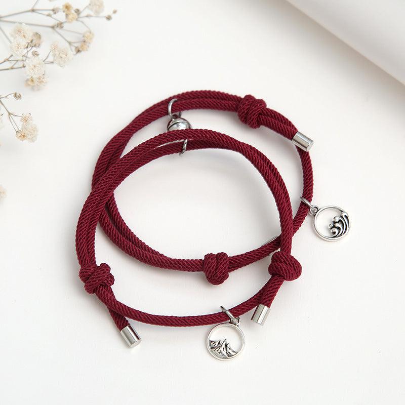 Magnetic Maroon Rope Bracelets for Couples-Couple Bracelet-Auswara