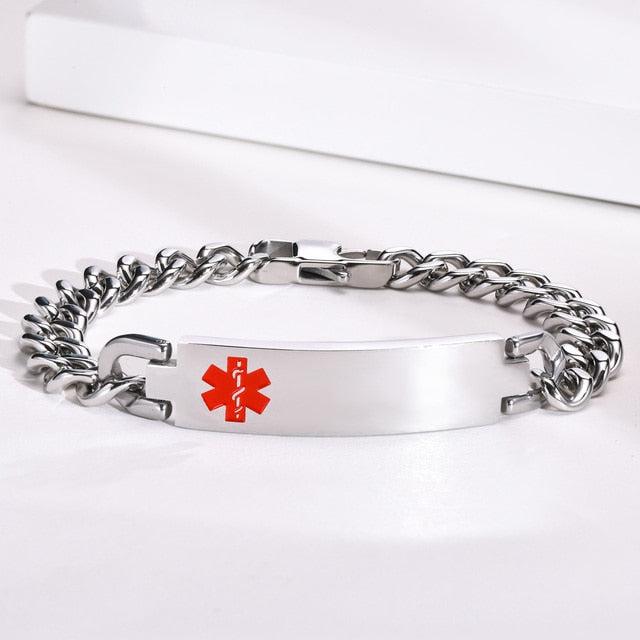 Medical Alert ID Stainless Steel Chain Bracelet-Medical ID Bracelet-Auswara