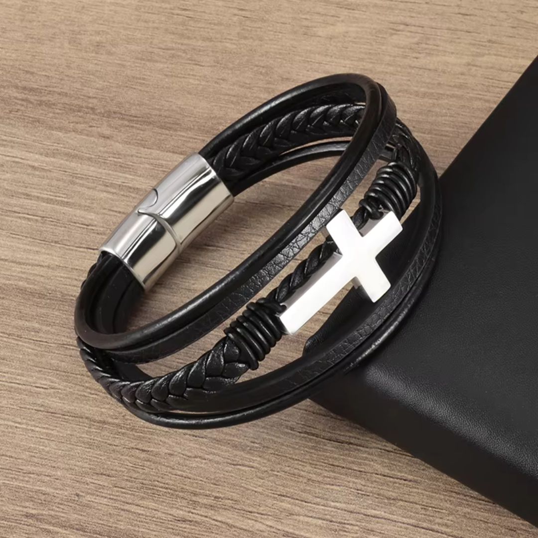 Men's Black Cross Magnetic Bracelet – Personalised Engraving-Personalised Bracelet-Auswara