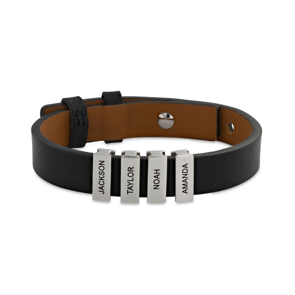 Men’s Black Leather Bracelet with Custom Beads-Personalised Bracelet-Auswara