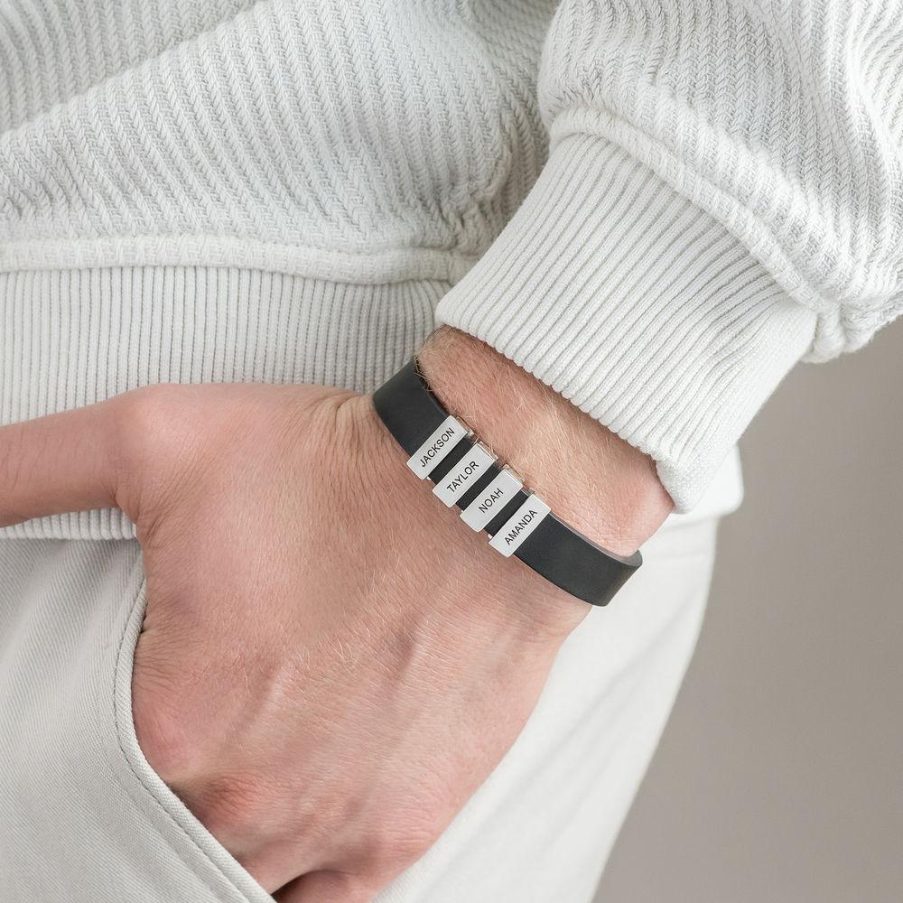 Men s Black Leather Bracelet with Custom Beads