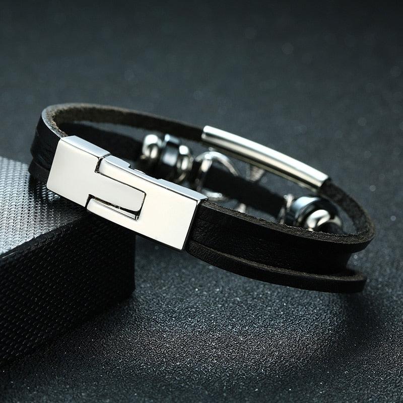 Men's Black Leather Faith Cross Bracelet-Cross Bracelet-Auswara