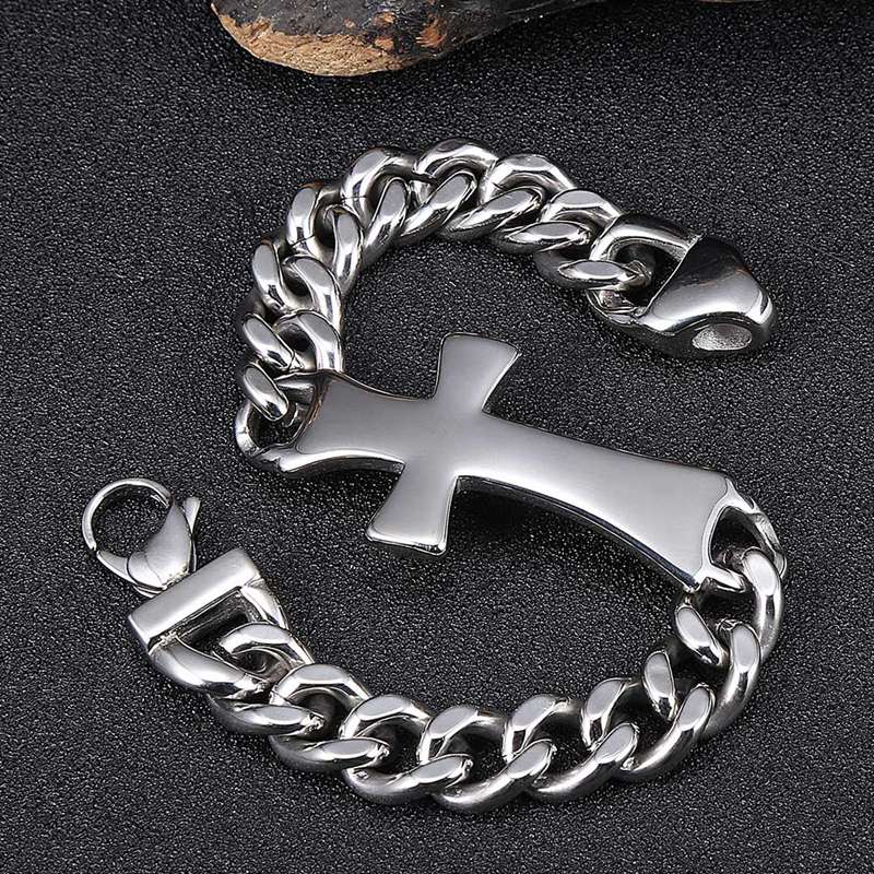 Men's Cuban Link Cross Bracelet-Cross Bracelet-Auswara