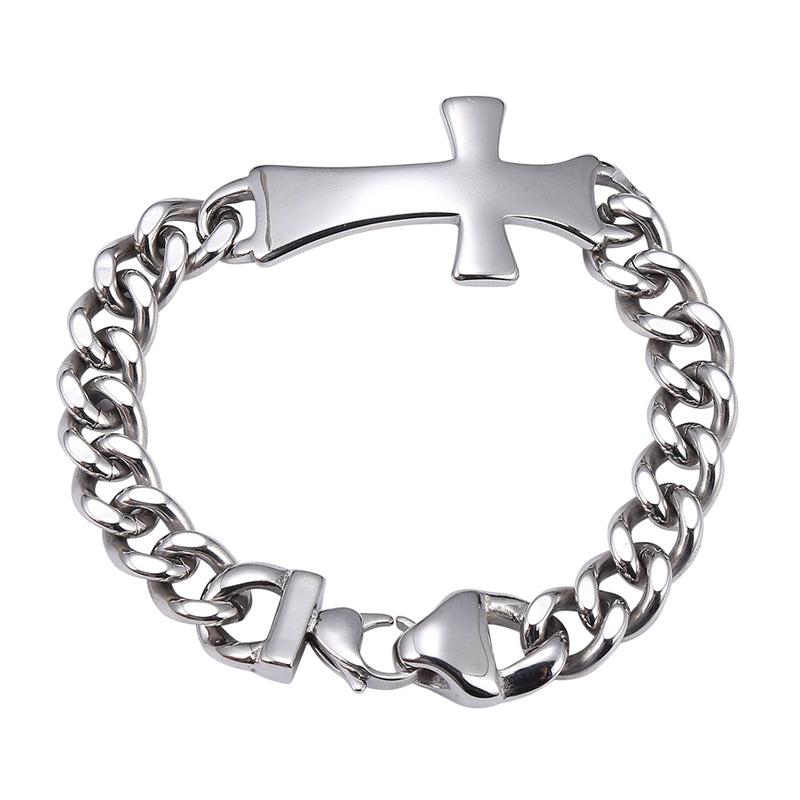 Men's Cuban Link Cross Bracelet-Cross Bracelet-Auswara