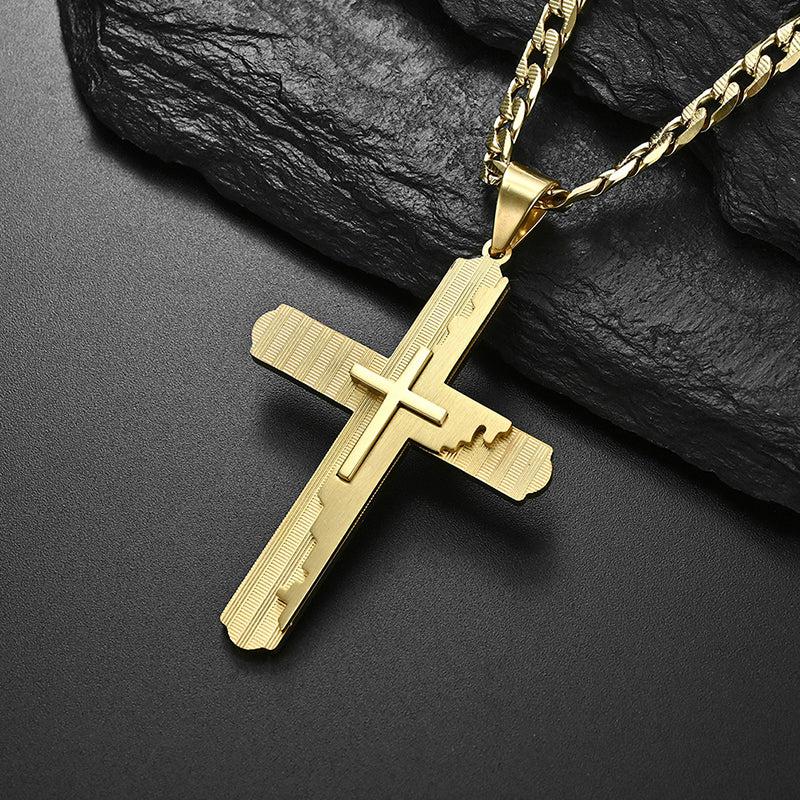 Men’s Double Cross Chain Necklace-Cross Necklace-Auswara