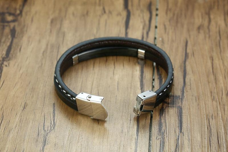 Men's Engravable Leather Bracelet-Personalised Bracelet-Auswara