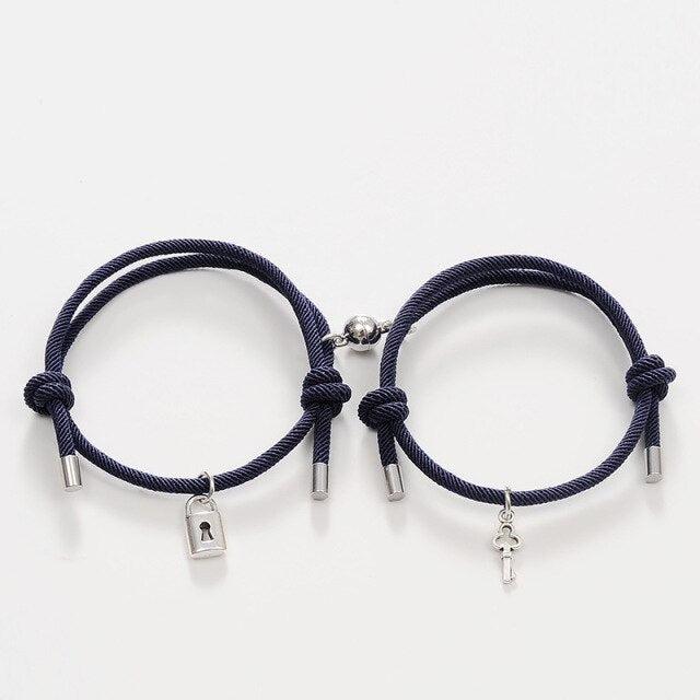 Navy Key To My Heart Couples Bracelet Set-Couple Bracelet-Auswara