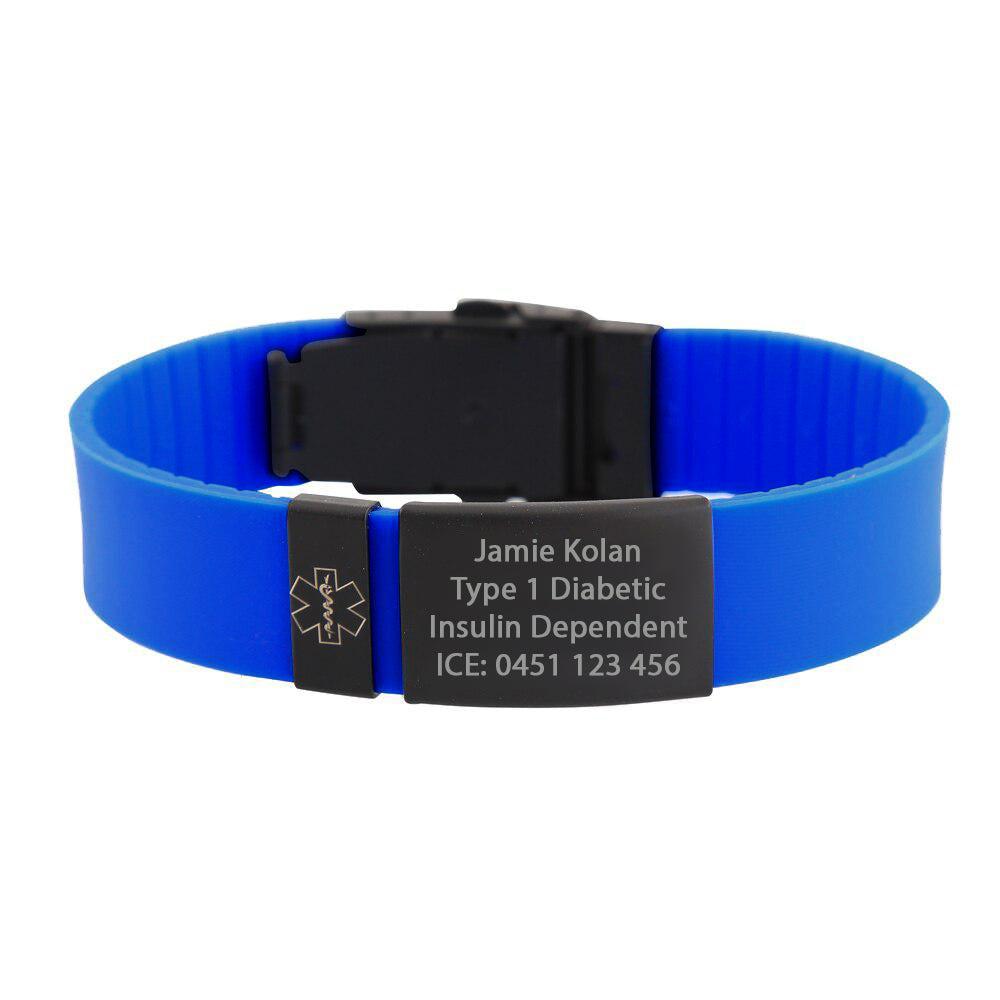 Nola Blue Silicone Sports Medical Alert Bracelet