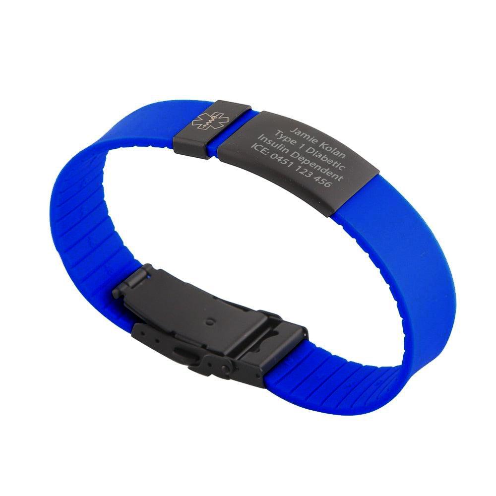 Nola Blue Silicone Sports Medical Alert Bracelet