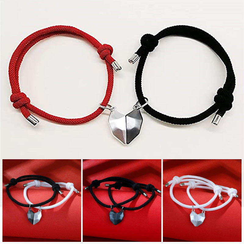 Rope Magnetic Heart Couples Bracelet Set