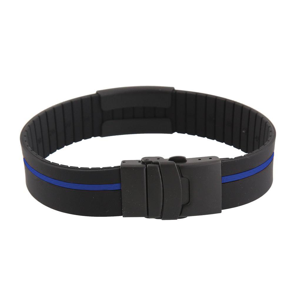 Pami Stripe Silicone Sports Medical ID Bracelet – Black & Blue-Medical ID Bracelet-Auswara