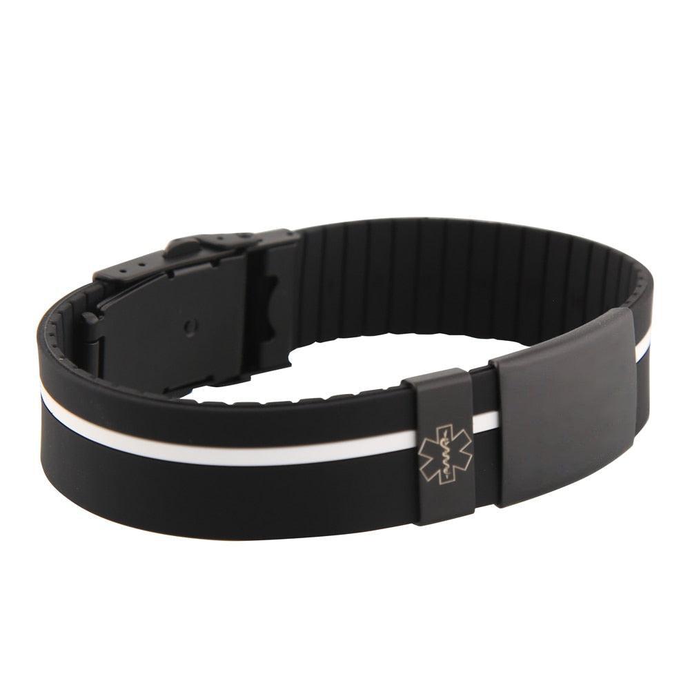 Pami Stripe Silicone Sports Medical ID Bracelet – Black & White