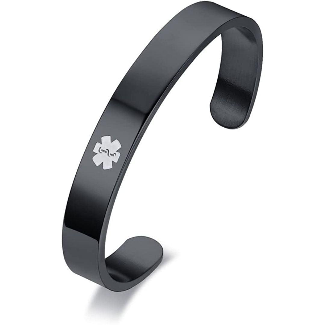Personalised Black Colour Medical Cuff Bracelet