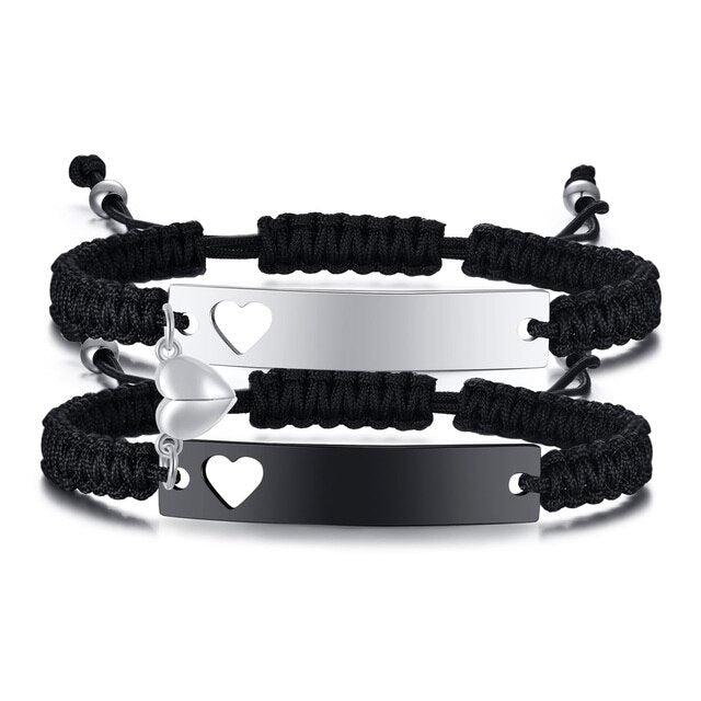 Magnetic Personalised Couples Matching Bracelets with Hollow Hearts