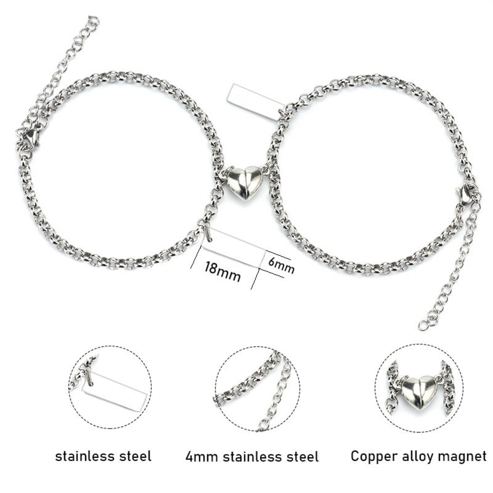 Personalised Couples Bracelets with Magnetic Heart-Couple Bracelet-Auswara