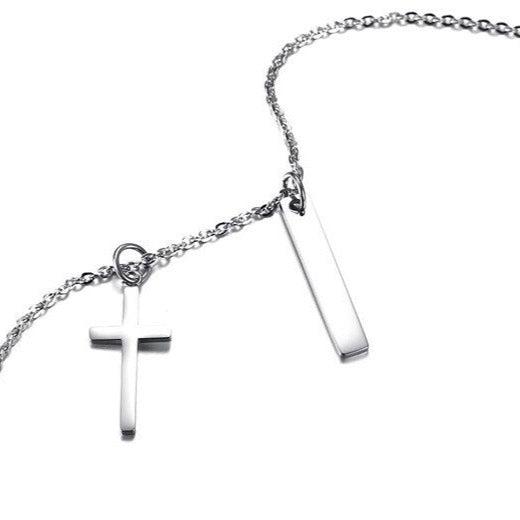 Personalised Cross Necklace with Vertical Bar-Cross Necklace-Auswara