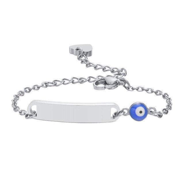 Personalised Evil Eye Bracelet with Custom Bar – Silver Colour-Evil Eye Bracelet-Auswara