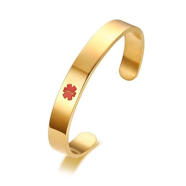 Personalised Gold Colour Medical Cuff Bracelet-Medical ID Bracelet-Auswara