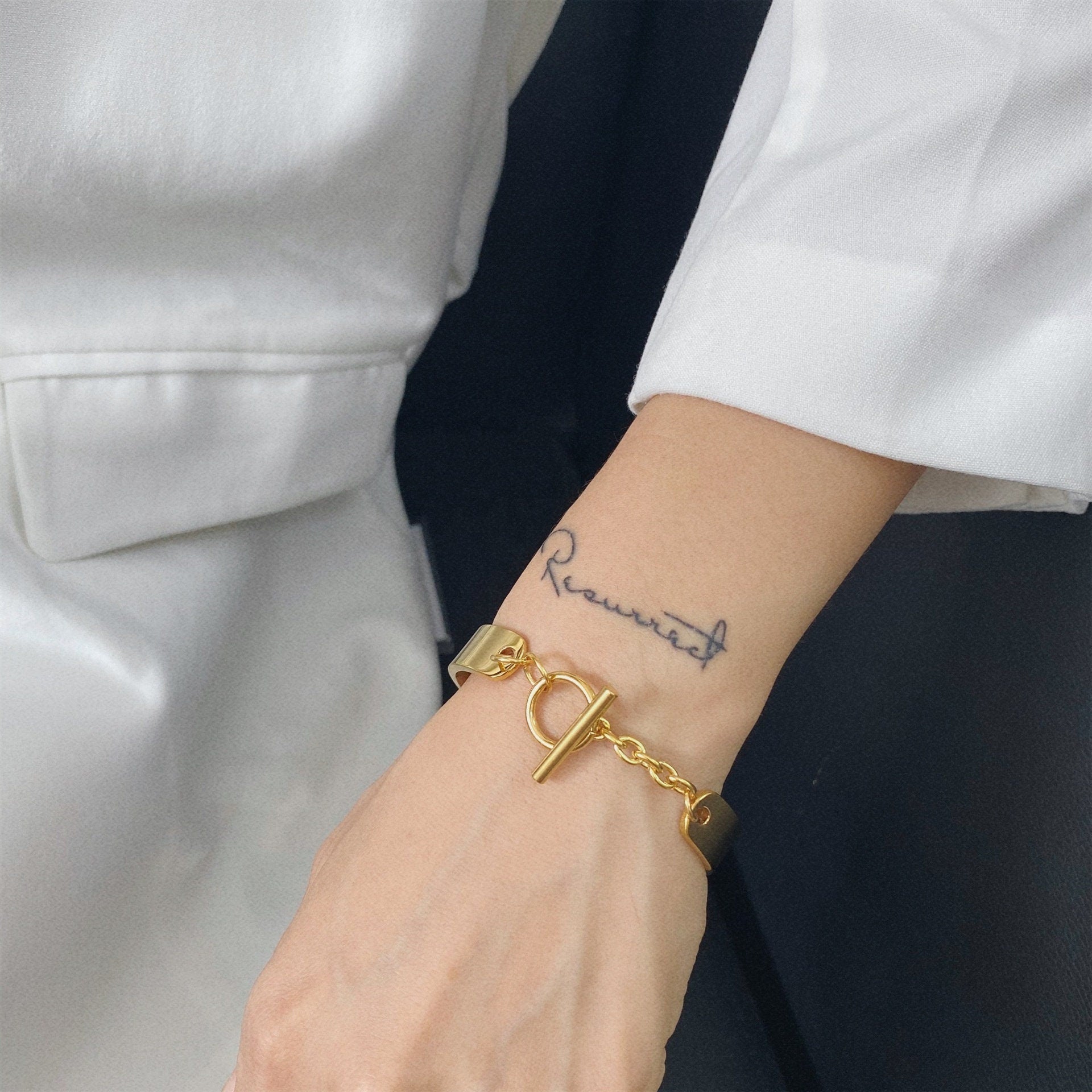 Personalised Gold Colour Steel Cuff for Women-Women Bracelets-Auswara