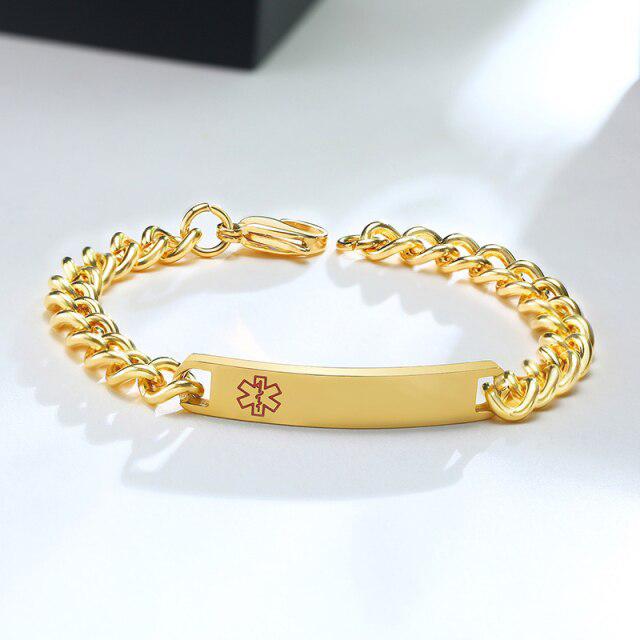 Personalised Gold Colour Unisex Medical Alert ID Bracelet-Medical ID Bracelet-Auswara