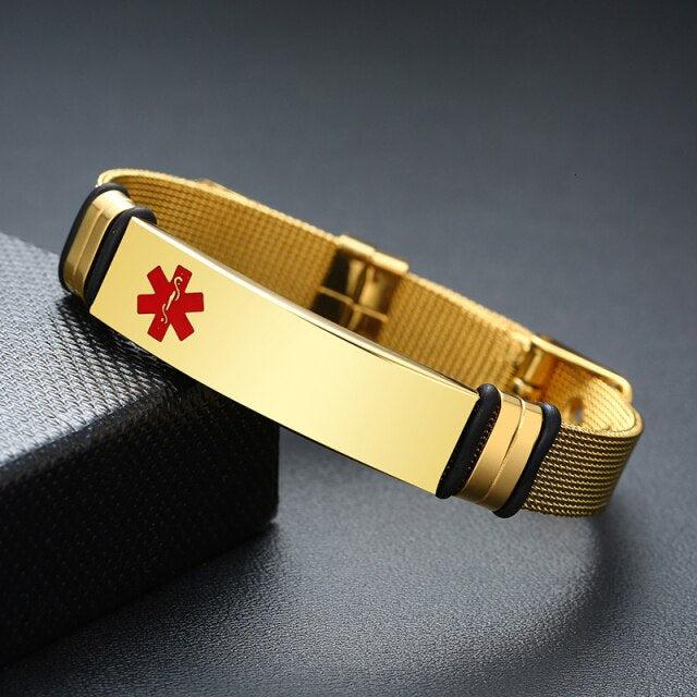 Personalised Gold Medical Alert ID Mesh Bracelet-Medical ID Bracelet-Auswara