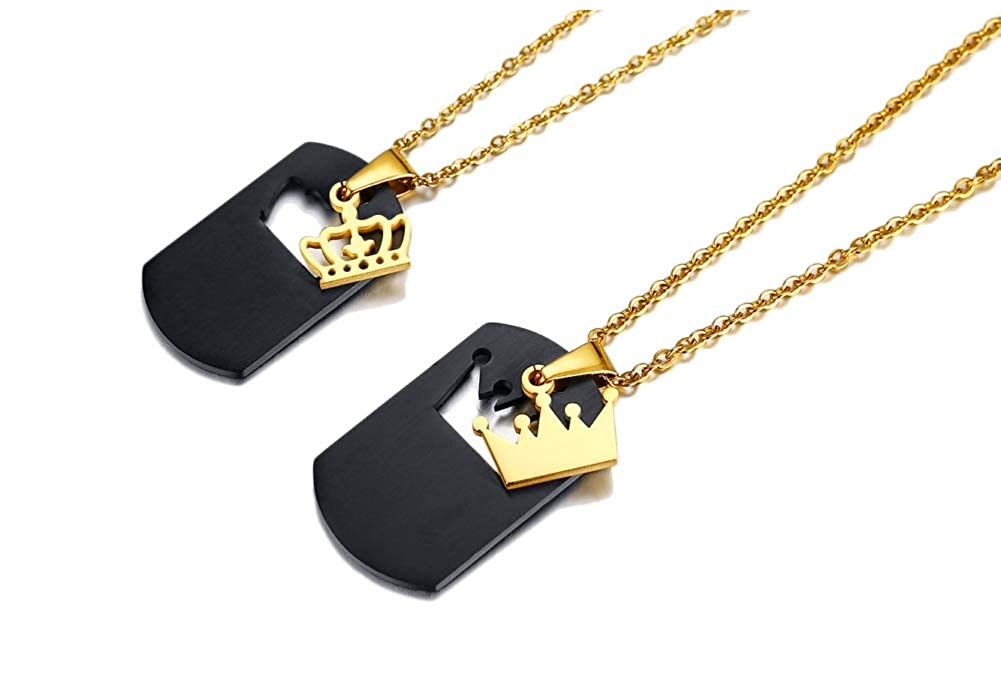 Personalised King and Queen Crown Matching Set Necklace-Couples Necklace-Auswara