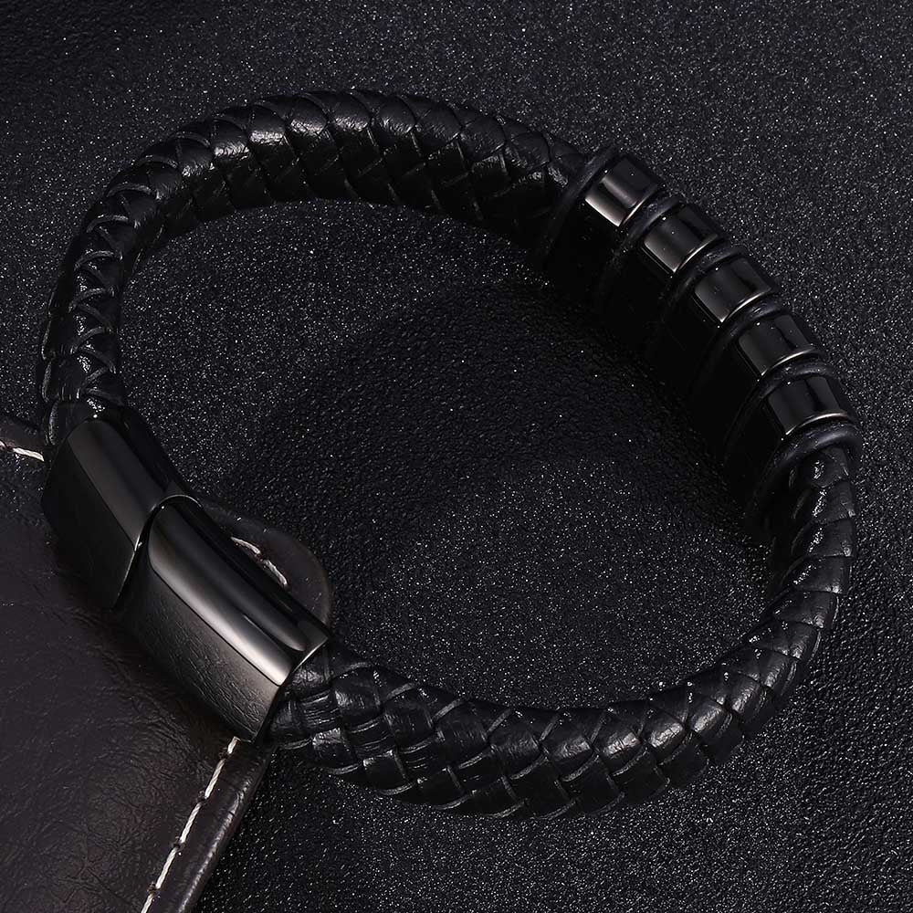 Personalised Leather Bracelet with Coloured Steel-Personalised Bracelet-Auswara
