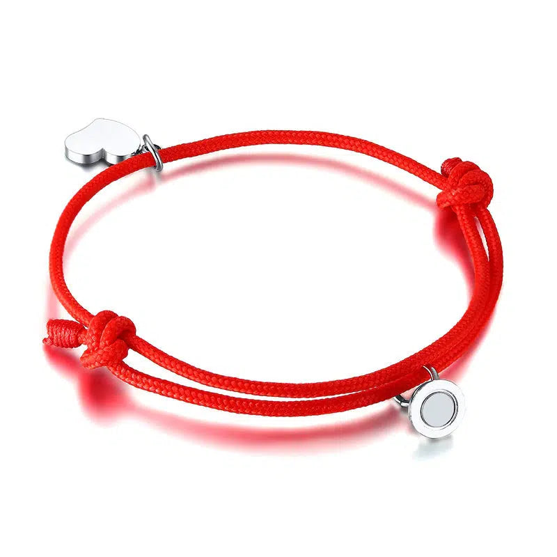 Personalised Magnetic Couple Rope Bracelet with Heart Charm-Couple Bracelet-Auswara