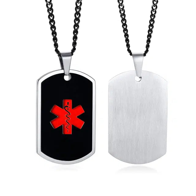 Buy STREET SOUL Custom Engraved Surgical Medical Alert Symbol Pendant  Necklace Emergency ID Tag Style 25mm x 40mm (BLACK SILVER) at Amazon.in