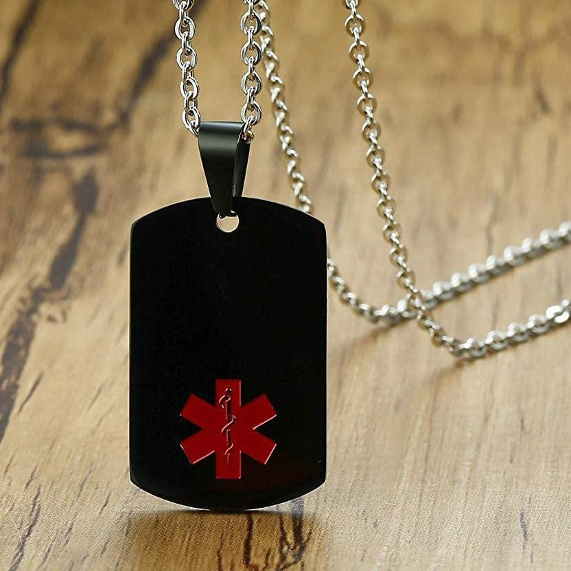 Personalised Medical Steel ID Dog Tag – Black Colour-Medical Necklace-Auswara