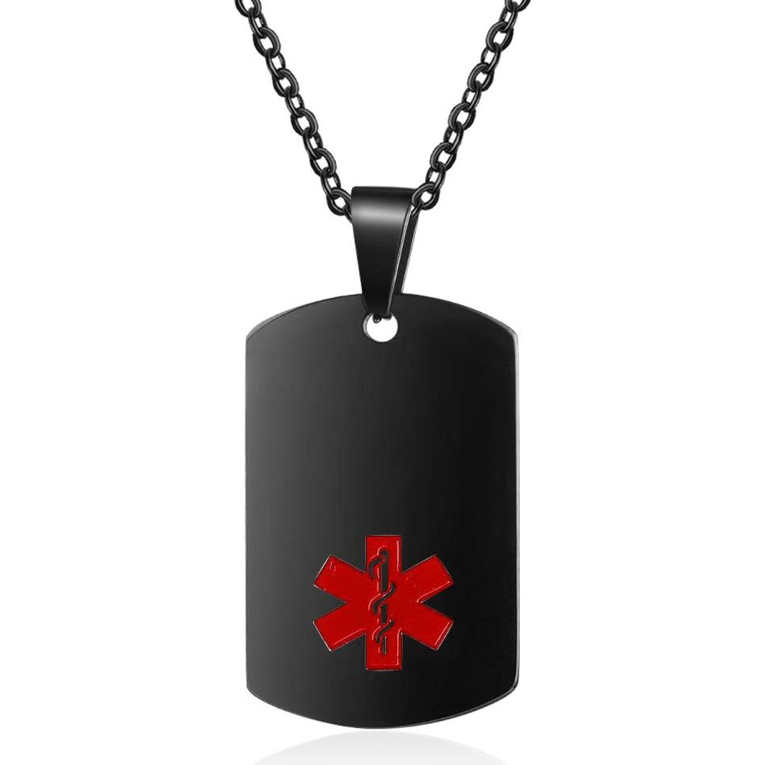 Personalised Medical Steel ID Dog Tag – Double Black Colour-Medical Necklace-Auswara