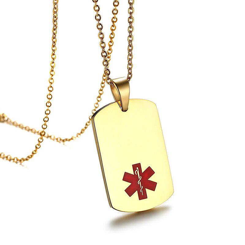 Personalised Medical Steel ID Dog Tag – Gold Colour-Medical Necklace-Auswara