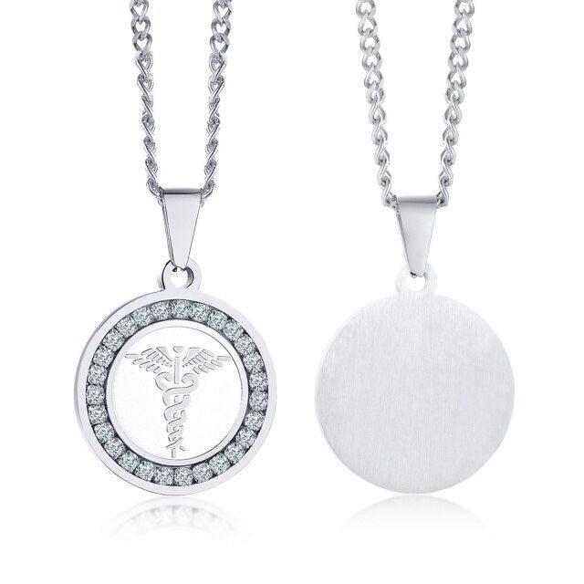 Personalised Round Medical Tag ID Necklace – Silver Colour-Medical Necklace-Auswara