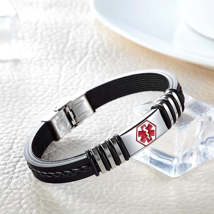 Personalised Silicone & Leather Medical Alert Bracelet-Medical ID Bracelet-Auswara