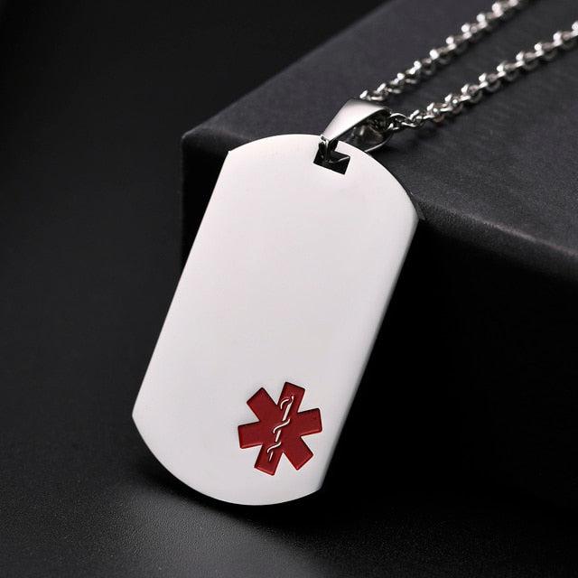 Personalised Silver Medical Alert Tag Necklace-Medical Necklace-Auswara