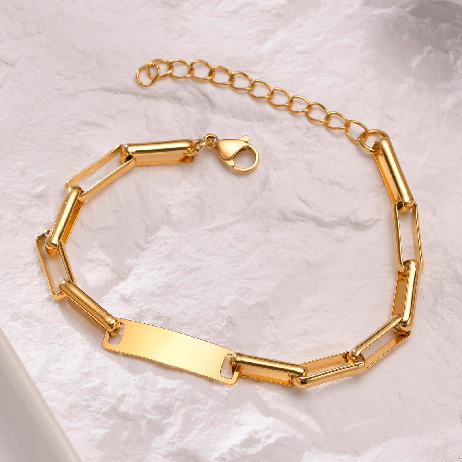 Personalised Women’s Bracelet with Rectangular Chain-Women Bracelets-Auswara