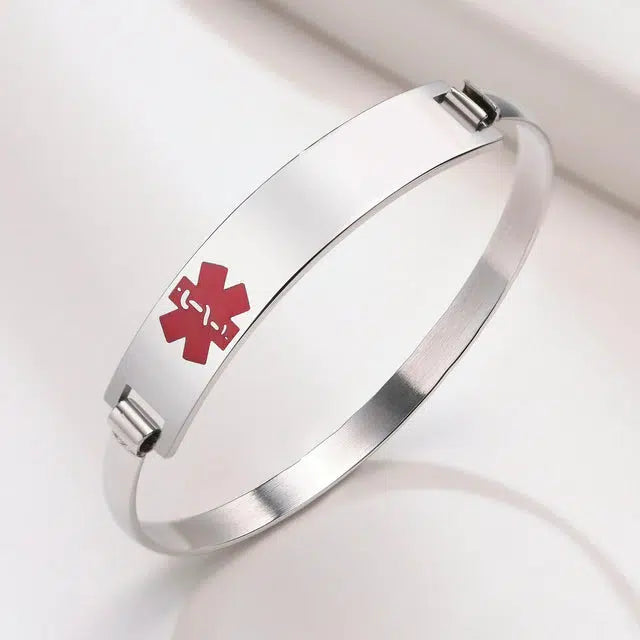 Personalised Women's Medical Alert Bangle-Medical ID Bracelet-Auswara